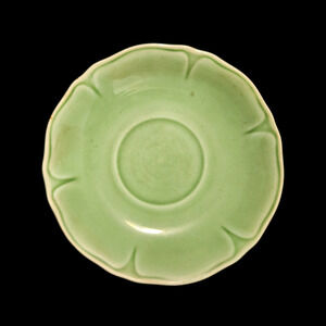 Vintage Green Pottery Saucers Set of 4 Scalloped Edge USA Glaze